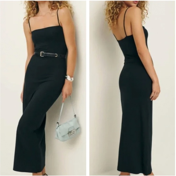 BEST Reformation Elise Midi Knit Dress Black Stretch Casual Slip Minimalist XS